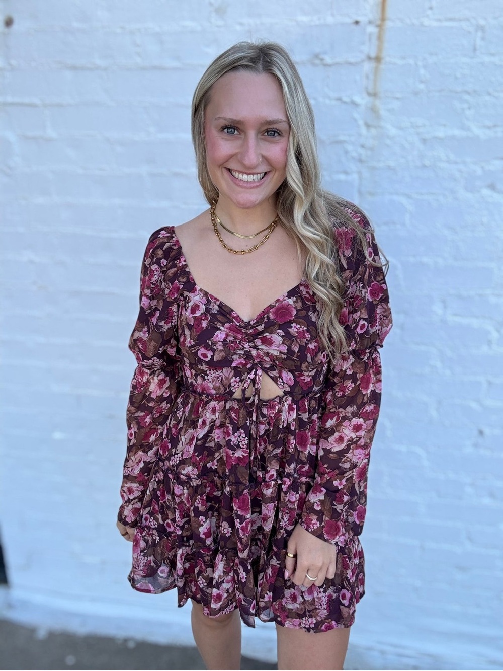 Le Lis Precious Moment Floral Tie-Front Mini Dress in Burgundy Size XS - C72-115